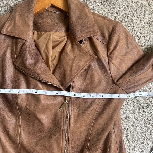 Chicos Brown Zippered Pocketed Faux Leather Suede Lined Motorcycle Jacket 4 6 - Picture 11 of 12